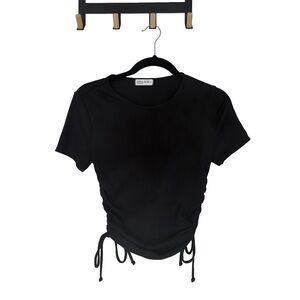 Black Ruched Drawstring Top